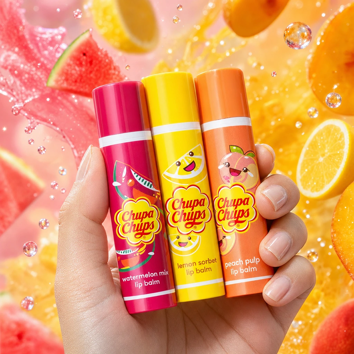 Chupa Chups - Watermelon Mix + Lemon Sorbet + Peach Pulp - Lip Balm